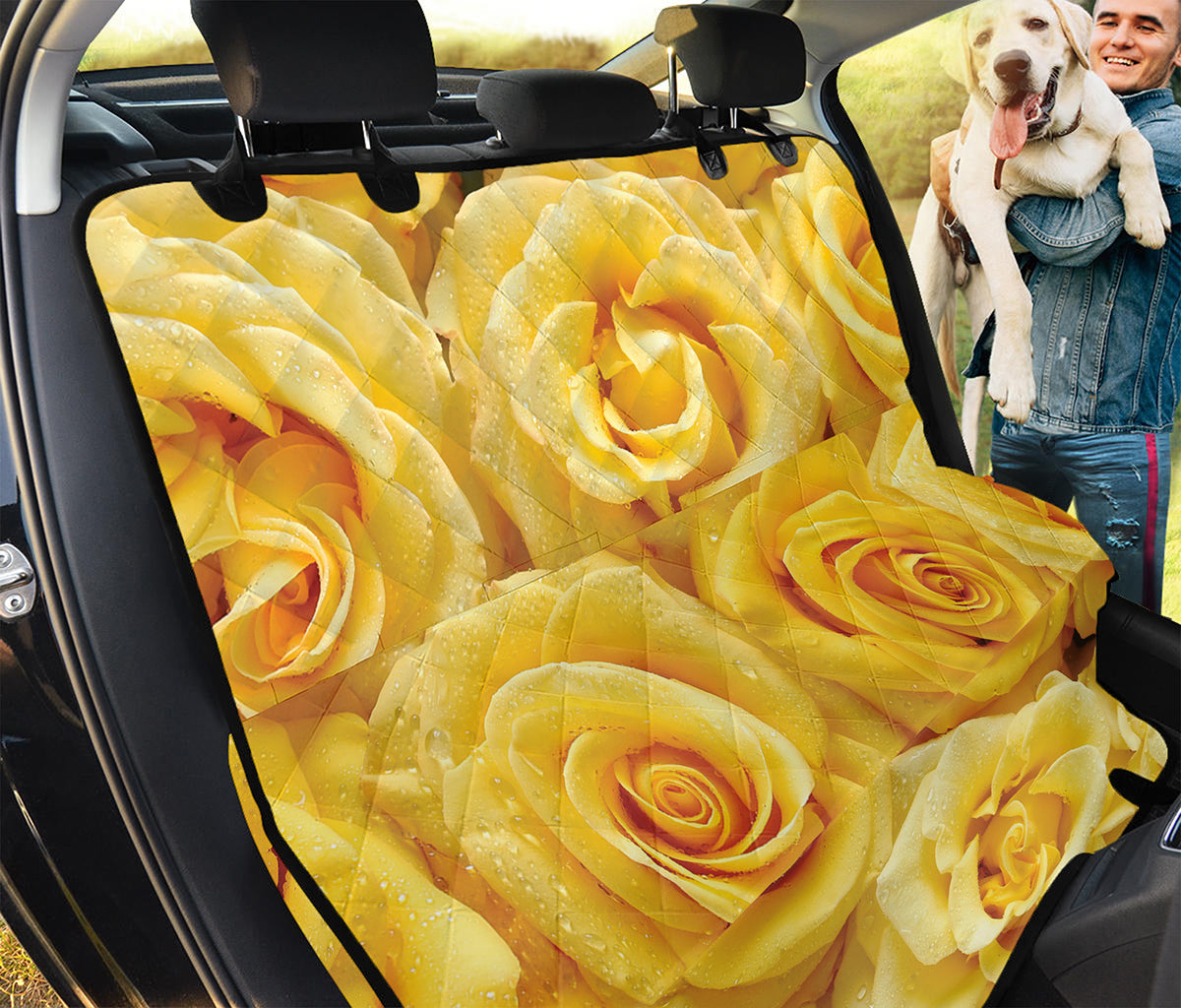 Yellow Rose Print Pet Car Back Seat Cover