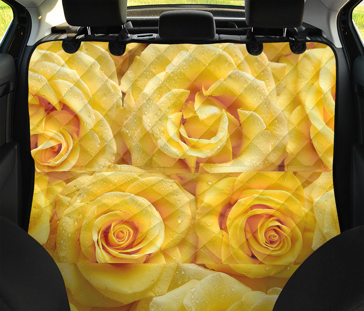 Yellow Rose Print Pet Car Back Seat Cover