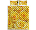 Yellow Rose Print Quilt Bed Set