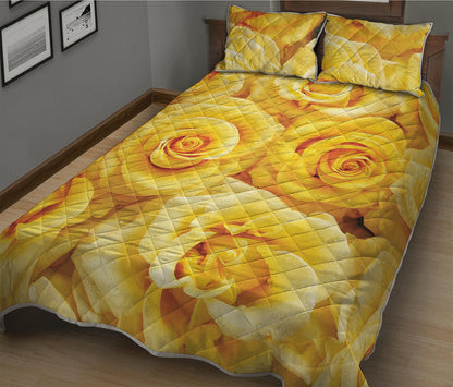 Yellow Rose Print Quilt Bed Set