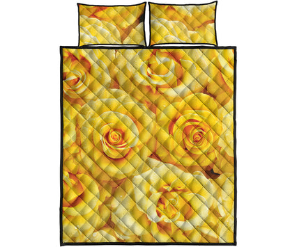 Yellow Rose Print Quilt Bed Set