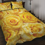 Yellow Rose Print Quilt Bed Set