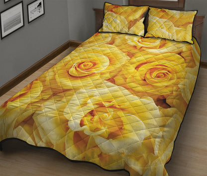 Yellow Rose Print Quilt Bed Set