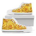 Yellow Rose Print White High Top Sneakers