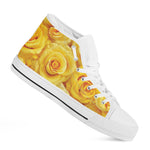 Yellow Rose Print White High Top Shoes