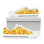 Yellow Rose Print White Low Top Shoes