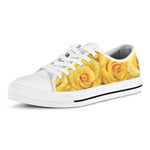 Yellow Rose Print White Low Top Shoes