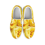 Yellow Rose Print White Slip On Shoes