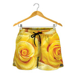 Yellow Rose Print Women's Shorts