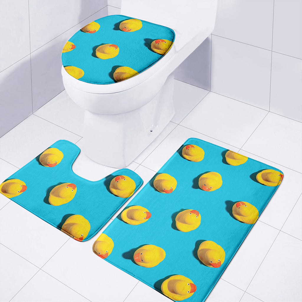 Yellow Rubber Ducks Print 3 Piece Bath Mat Set