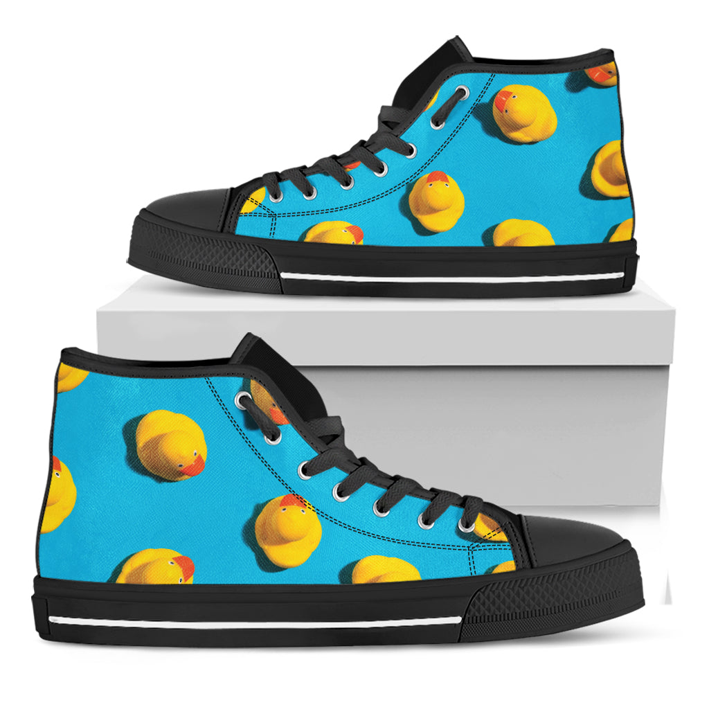 Yellow Rubber Ducks Print Black High Top Shoes