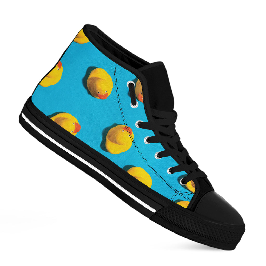 Yellow Rubber Ducks Print Black High Top Shoes