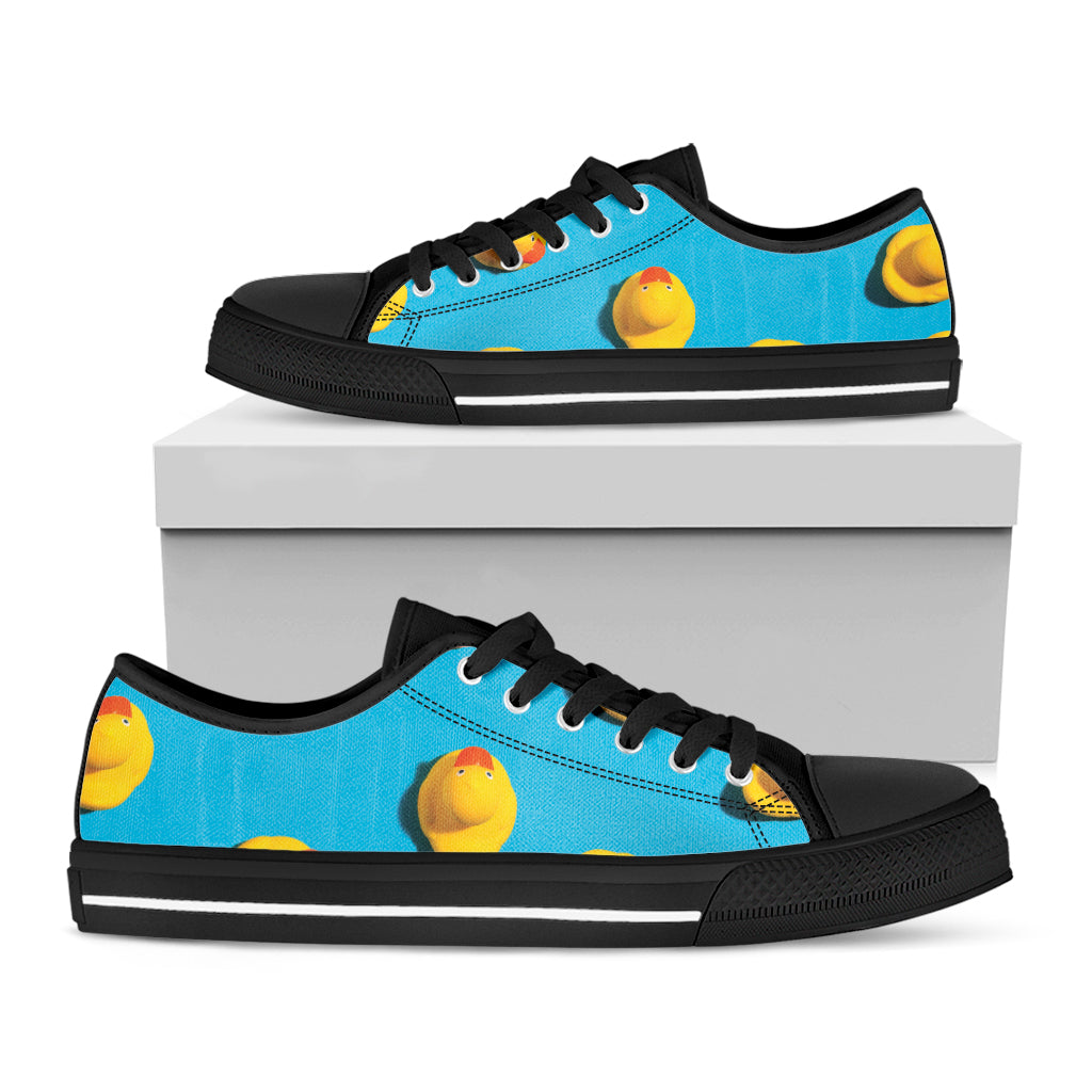 Yellow Rubber Ducks Print Black Low Top Shoes