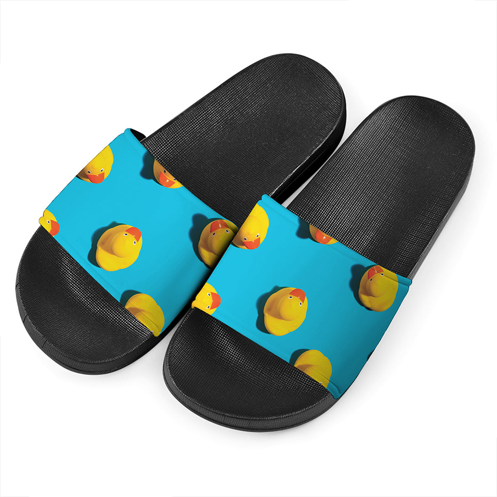 Yellow Rubber Ducks Print Black Slide Sandals