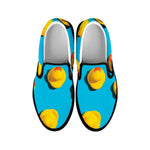 Yellow Rubber Ducks Print Black Slip On Shoes