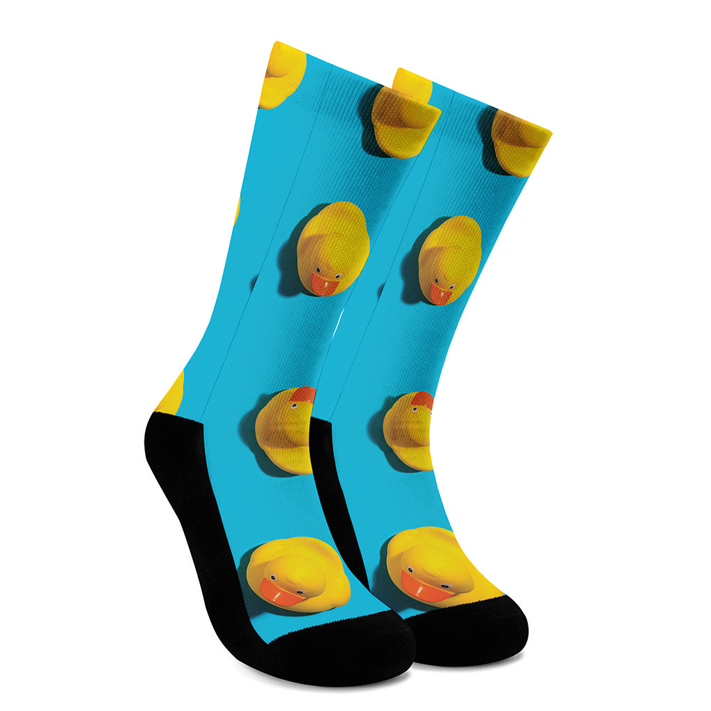 Yellow Rubber Ducks Print Crew Socks