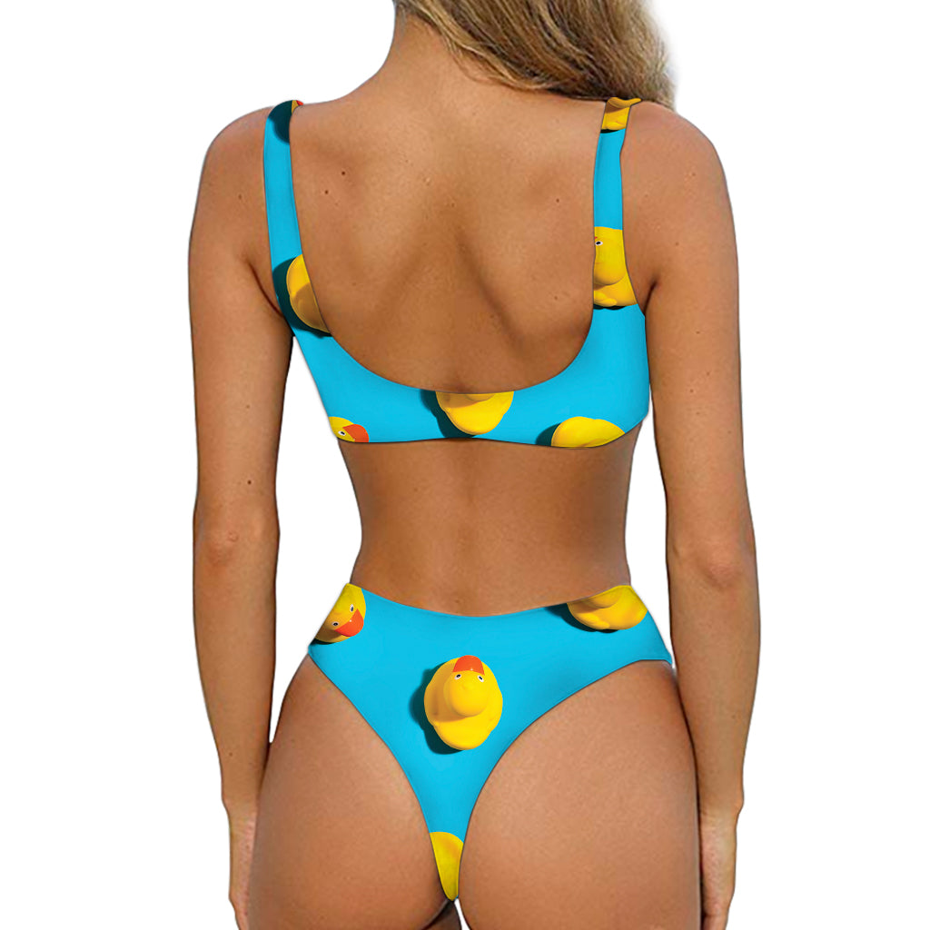 Yellow Rubber Ducks Print Front Bow Tie Bikini