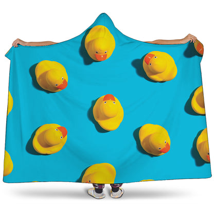 Yellow Rubber Ducks Print Hooded Blanket