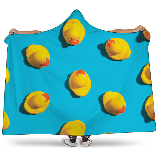 Yellow Rubber Ducks Print Hooded Blanket