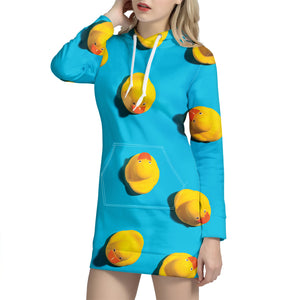 Yellow Rubber Ducks Print Hoodie Dress