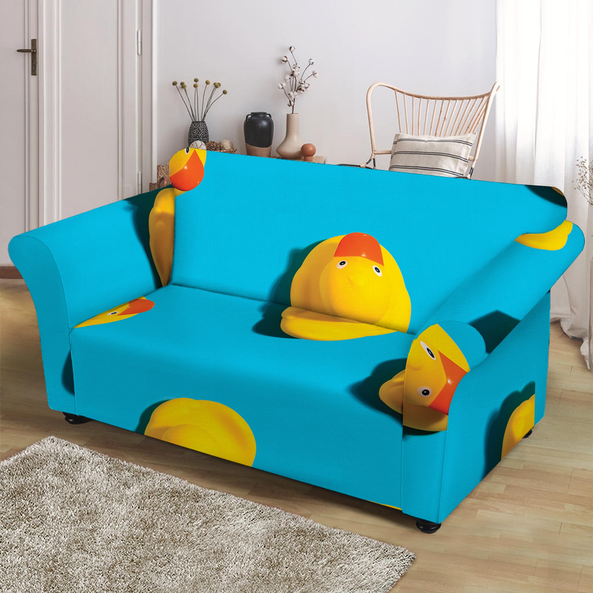 Yellow Rubber Ducks Print Loveseat Slipcover