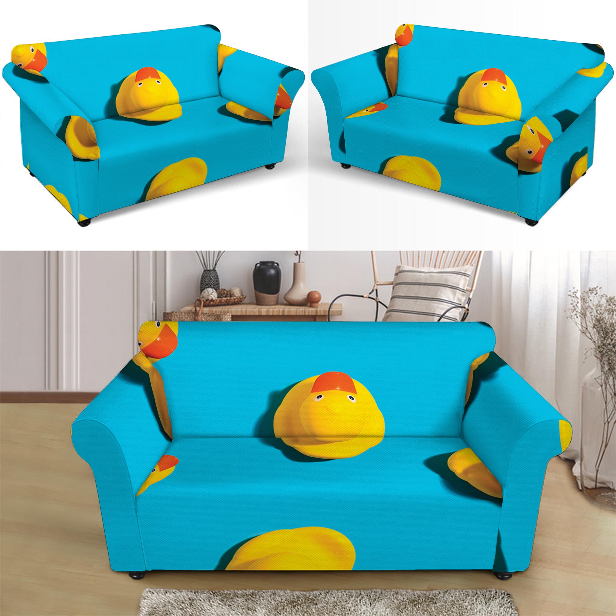 Yellow Rubber Ducks Print Loveseat Slipcover