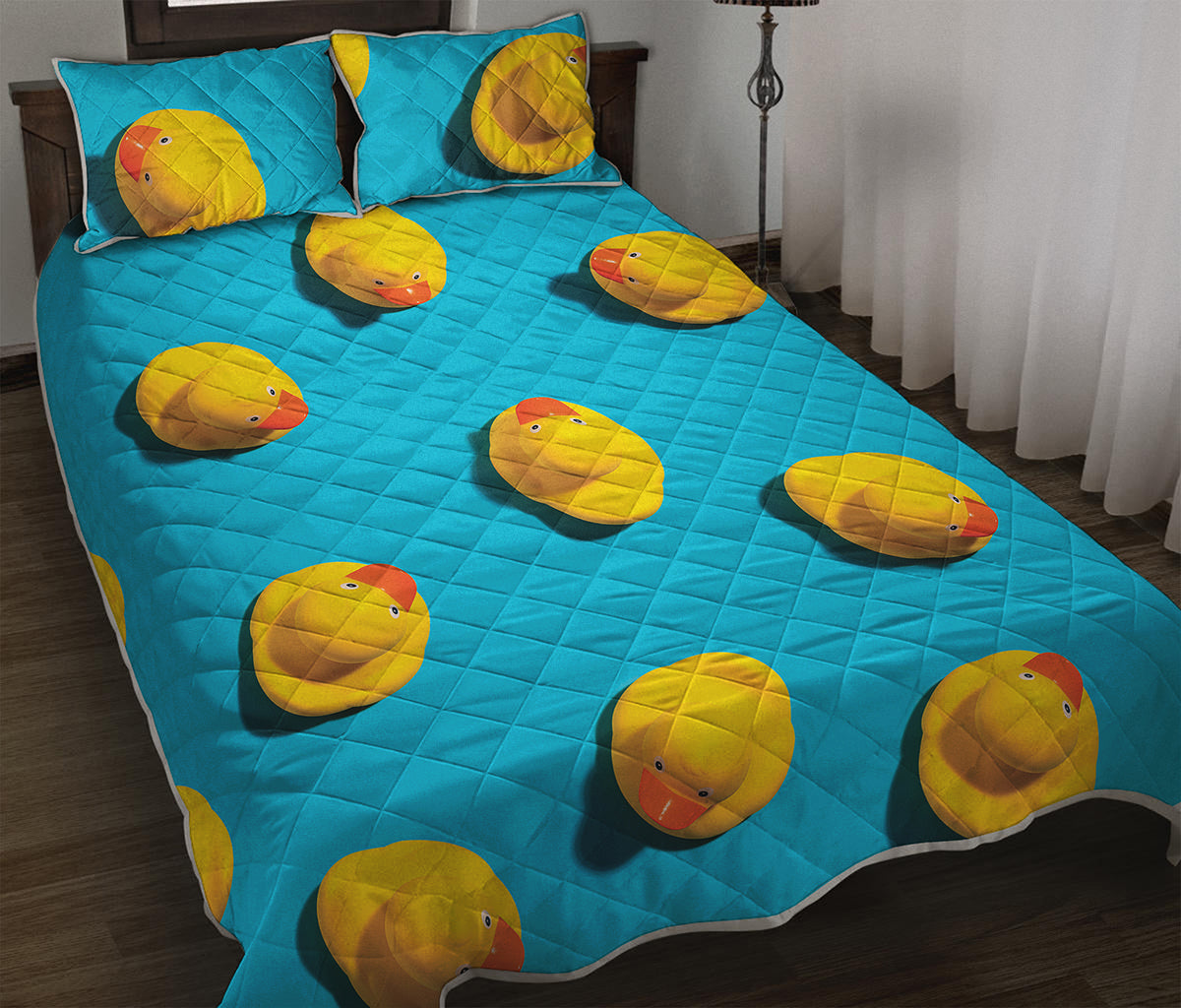 Yellow Rubber Ducks Print Quilt Bed Set