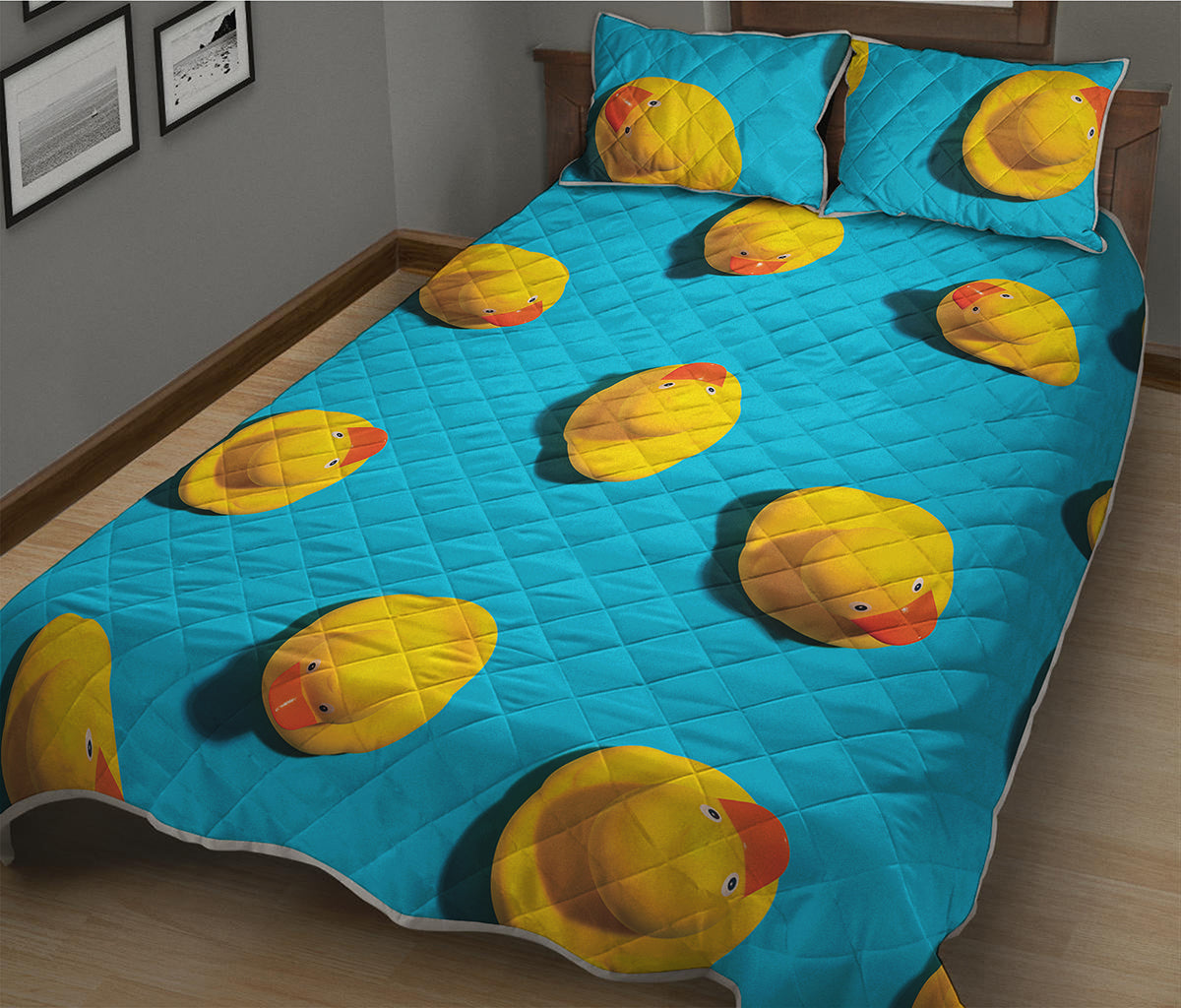 Yellow Rubber Ducks Print Quilt Bed Set