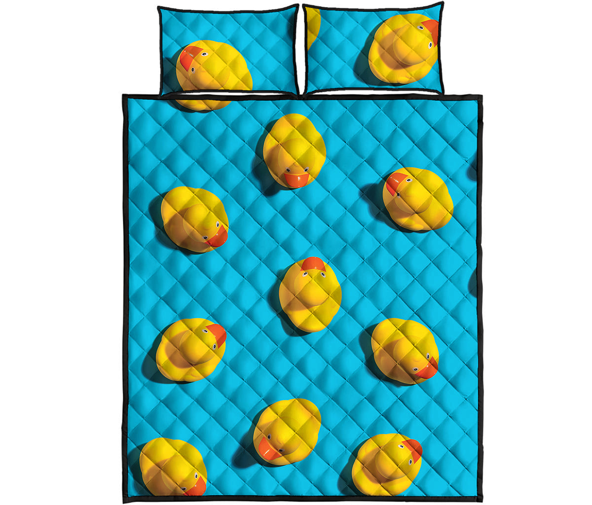 Yellow Rubber Ducks Print Quilt Bed Set