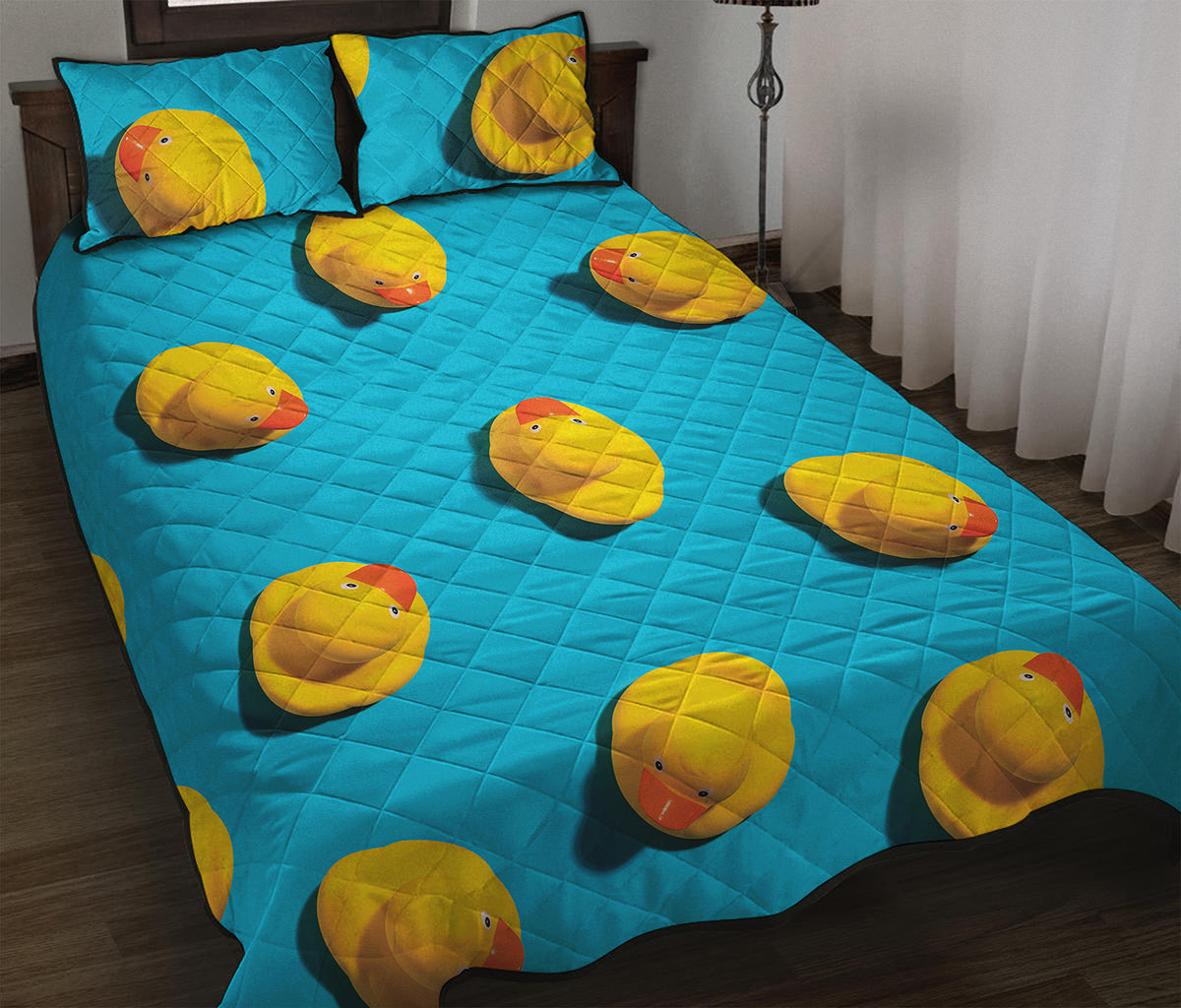 Yellow Rubber Ducks Print Quilt Bed Set