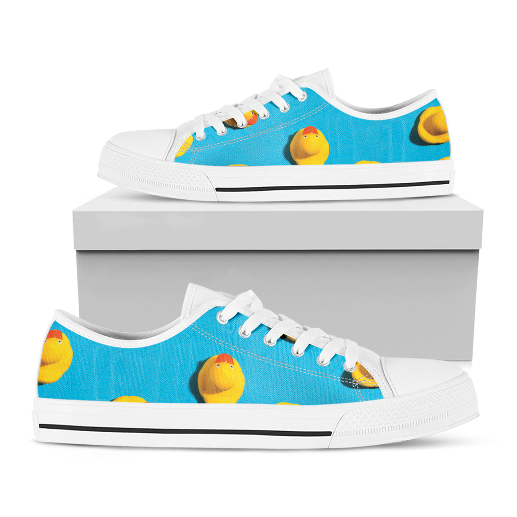 Yellow Rubber Ducks Print White Low Top Shoes