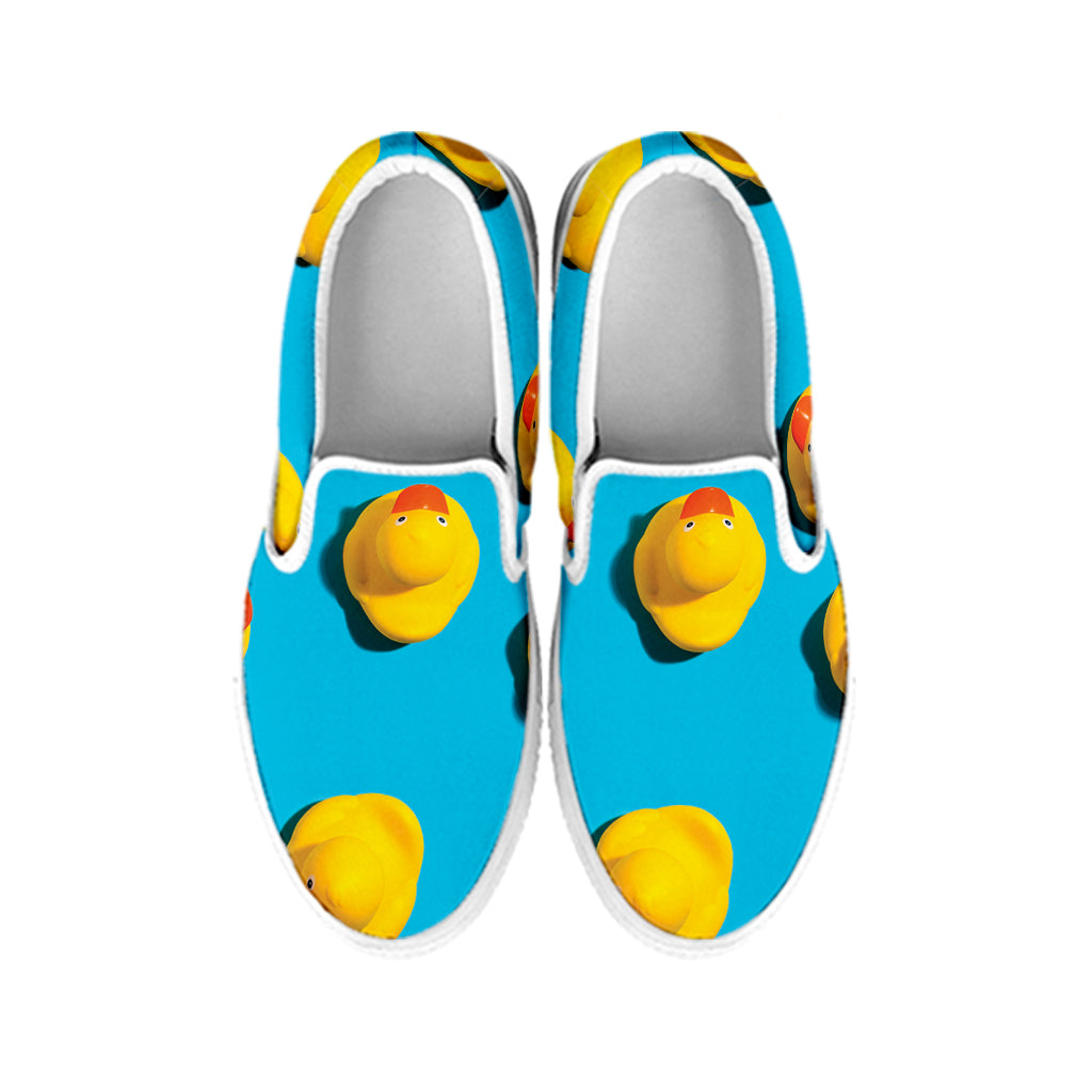 Yellow Rubber Ducks Print White Slip On Shoes