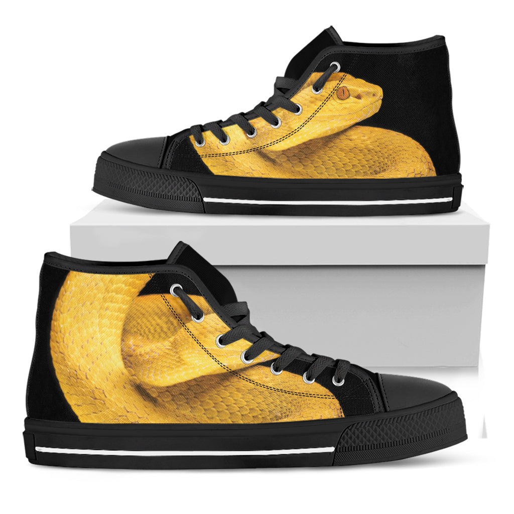 Yellow Snake Print Black High Top Shoes