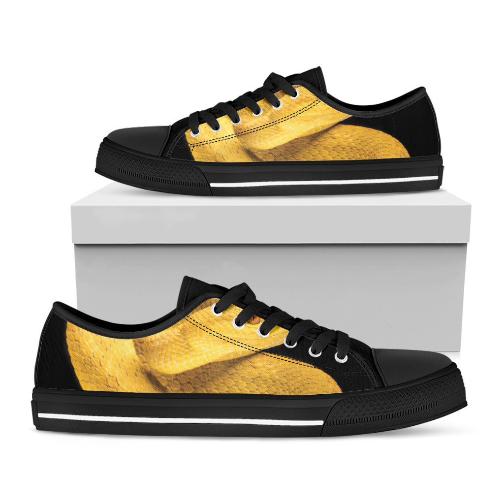 Yellow Snake Print Black Low Top Shoes 