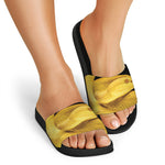 Yellow Snake Print Black Slide Sandals