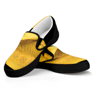 Yellow Snake Print Black Slip On Shoes