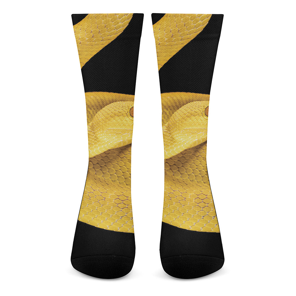 Yellow Snake Print Crew Socks