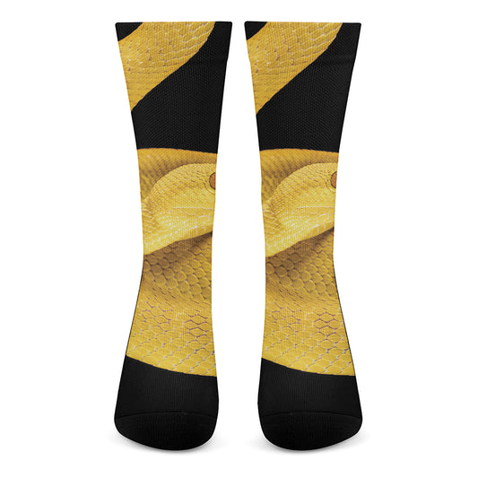 Yellow Snake Print Crew Socks