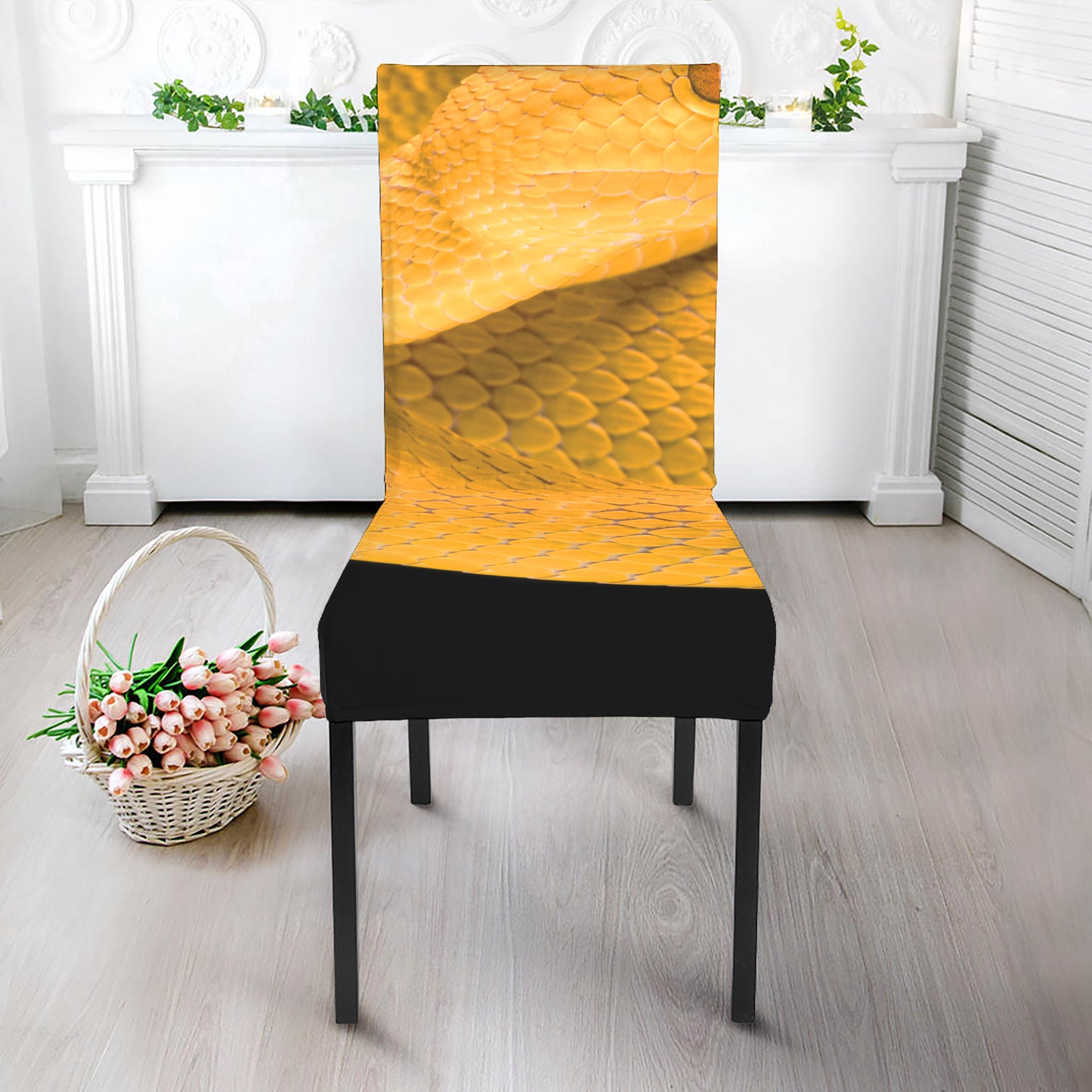 Yellow Snake Print Dining Chair Slipcover