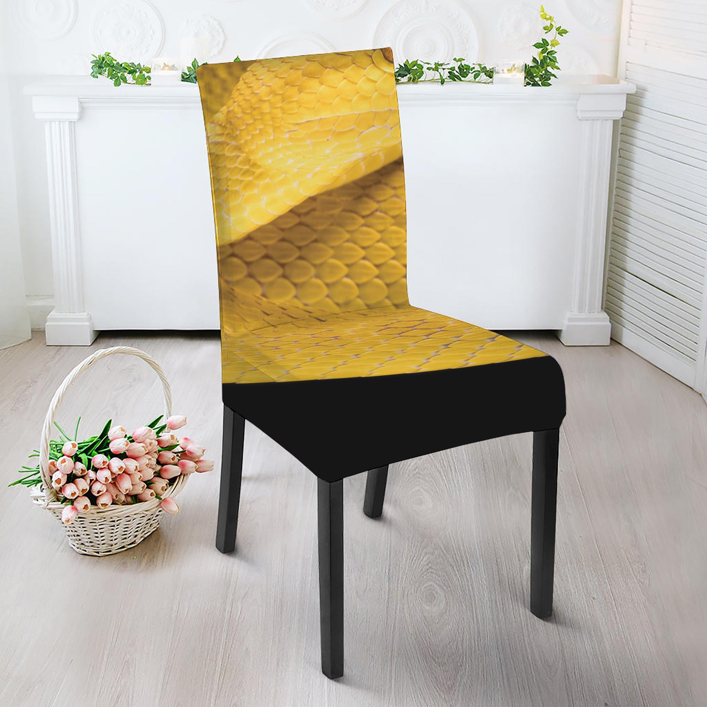 Yellow Snake Print Dining Chair Slipcover