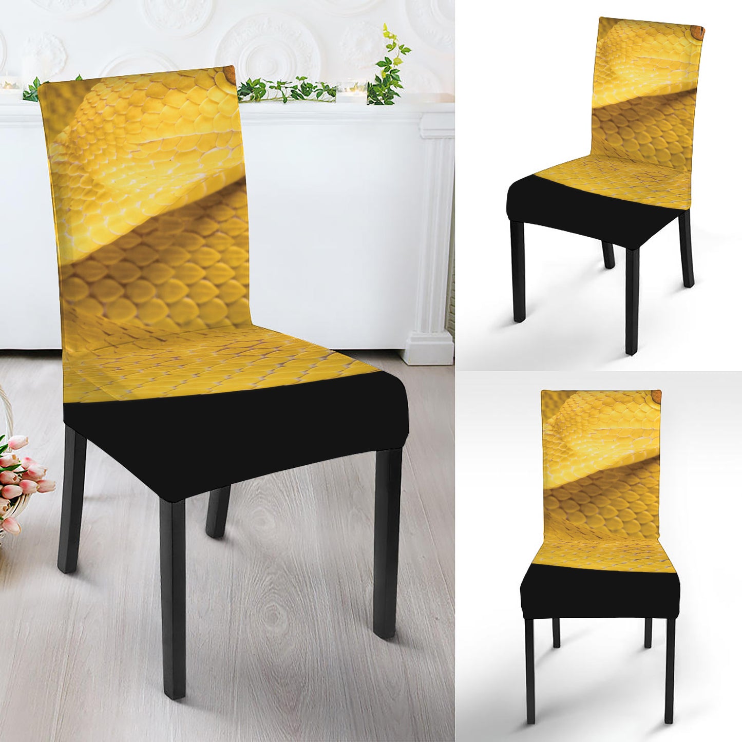 Yellow Snake Print Dining Chair Slipcover