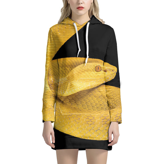 Yellow Snake Print Pullover Hoodie Dress