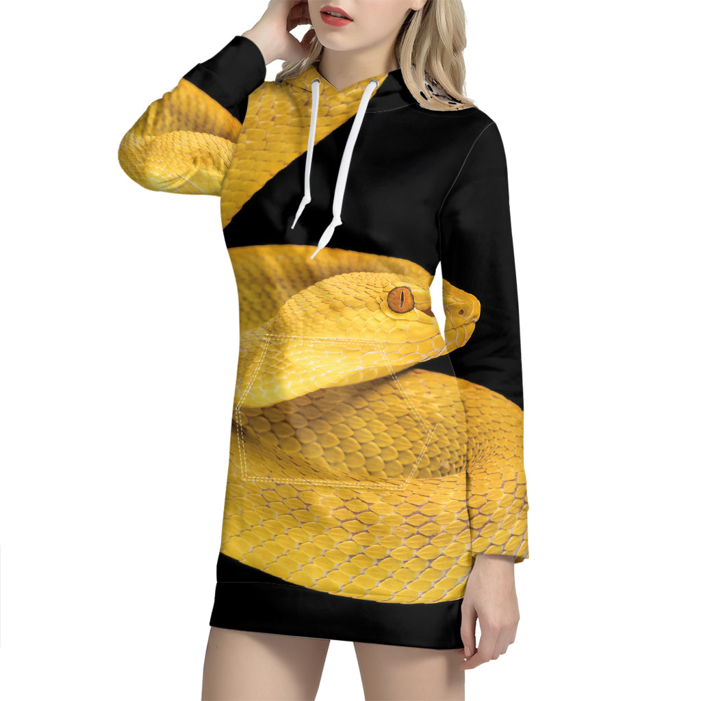 Yellow Snake Print Pullover Hoodie Dress