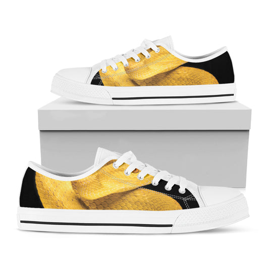 Yellow Snake Print White Low Top Shoes