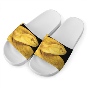 Yellow Snake Print White Slide Sandals