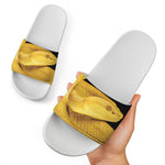 Yellow Snake Print White Slide Sandals