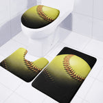 Yellow Softball Ball Print 3 Piece Bath Mat Set