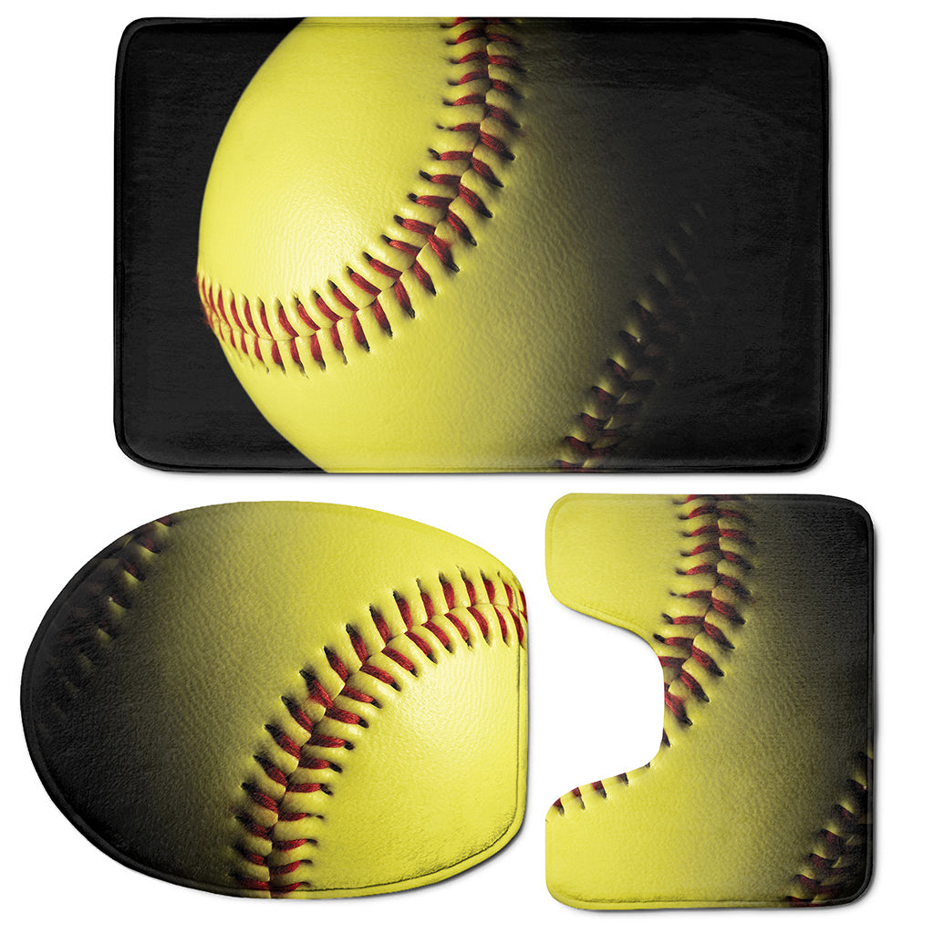 Yellow Softball Ball Print 3 Piece Bath Mat Set