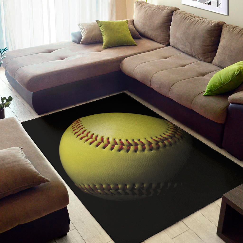 Yellow Softball Ball Print Area Rug