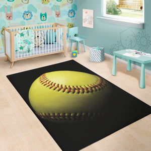 Yellow Softball Ball Print Area Rug